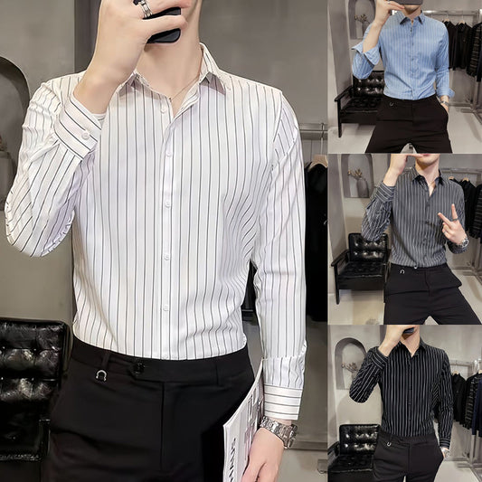 Men's Slim-Fit Striped Long-Sleeve Shirt（50% OFF）