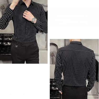 Men's Slim-Fit Striped Long-Sleeve Shirt（50% OFF）
