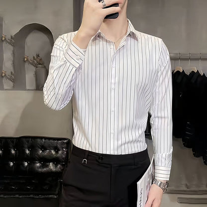 Men's Slim-Fit Striped Long-Sleeve Shirt（50% OFF）