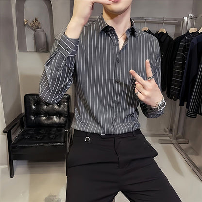 Men's Slim-Fit Striped Long-Sleeve Shirt（50% OFF）