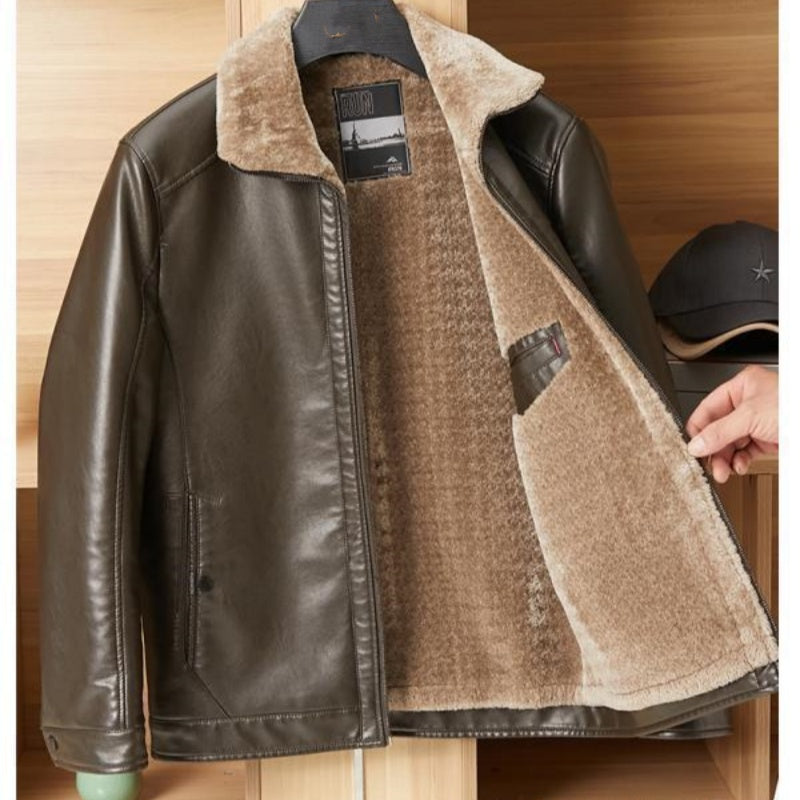 Veste en cuir PU à revers rembourrée polyvalente pour hommes （50% de réduction）