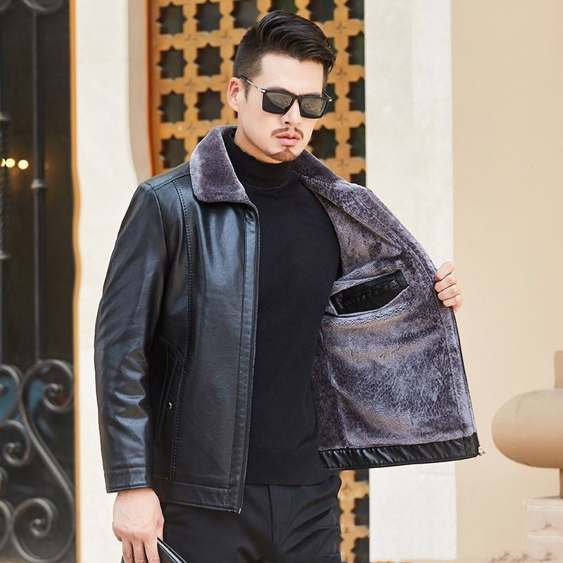 Veste en cuir PU à revers rembourrée polyvalente pour hommes （50% de réduction）