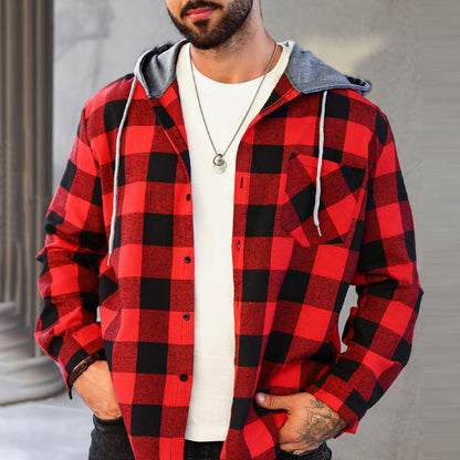 🔥50%OFF Christmas Sale🔥Men's Versatile Hooded Plaid Flannel Shirt