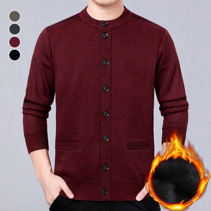 Men's Solid Color Padded Knit Button Cardigan