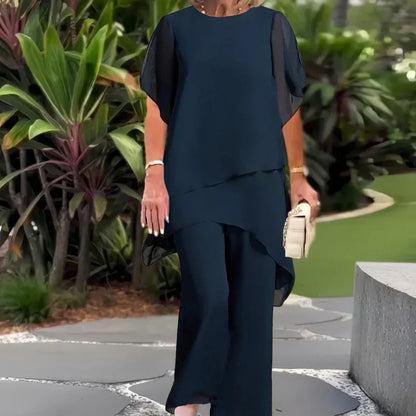 Charming Irregular Top & Wide Leg Pants Set