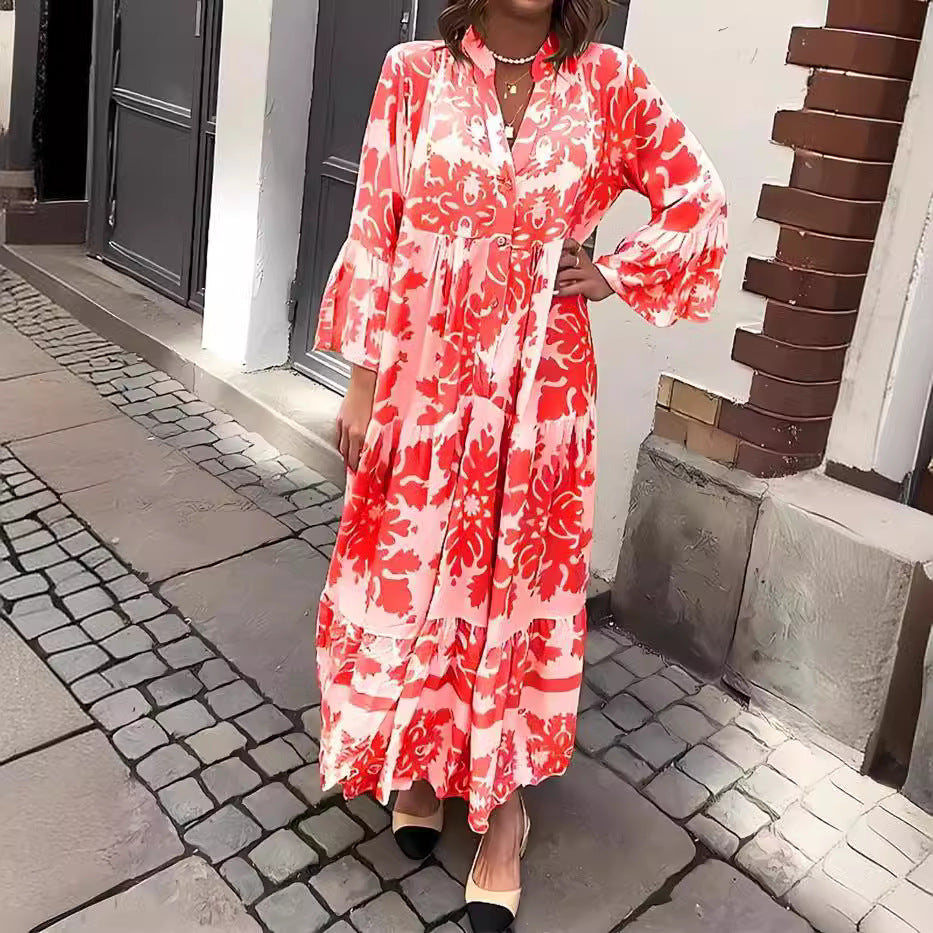 🎁💖Mother's Day Hot Sale 50% OFF🌸 Bohemian printed V-Neck maxi dress