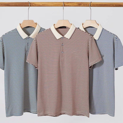 T-shirt à revers à rayures à rayures décontractées pour hommes
