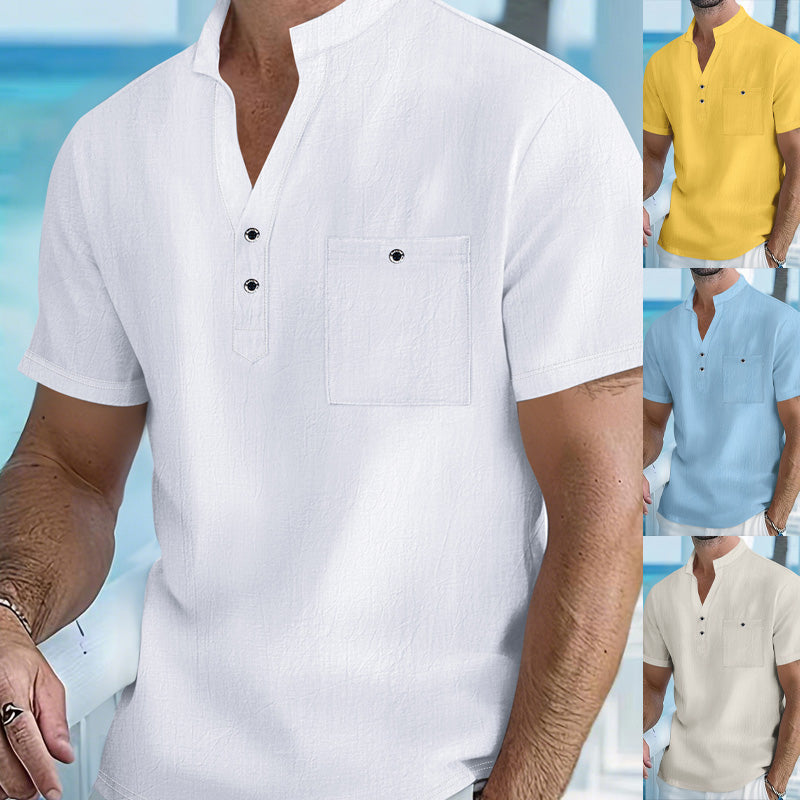 T-shirt à collier à manches courtes à manches courtes pour hommes décontractées （50% de réduction）