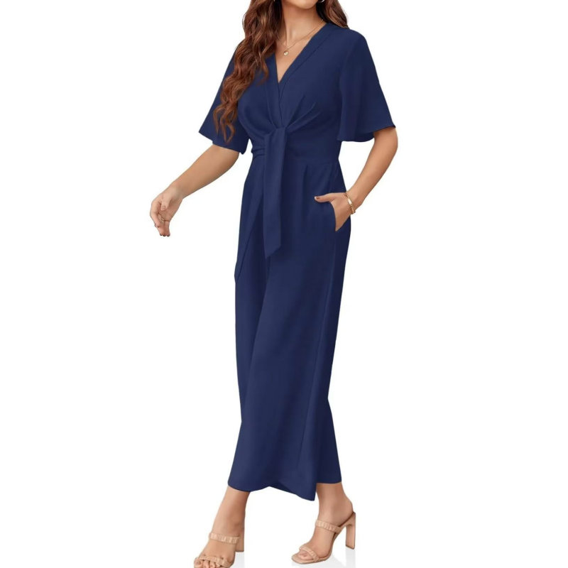 👖 LIMITED-TIME 50% OFF! 💃 Women's Elegant V-Neck Wide Leg Waist Tie Jumpsuit – Flattering Silhouette, Versatile, All-Day Comfort 🌸
