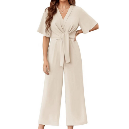 👖 LIMITED-TIME 50% OFF! 💃 Women's Elegant V-Neck Wide Leg Waist Tie Jumpsuit – Flattering Silhouette, Versatile, All-Day Comfort 🌸