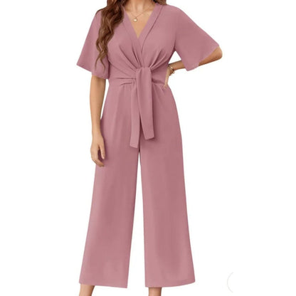 👖 LIMITED-TIME 50% OFF! 💃 Women's Elegant V-Neck Wide Leg Waist Tie Jumpsuit – Flattering Silhouette, Versatile, All-Day Comfort 🌸