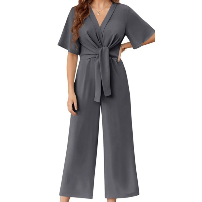 👖 LIMITED-TIME 50% OFF! 💃 Women's Elegant V-Neck Wide Leg Waist Tie Jumpsuit – Flattering Silhouette, Versatile, All-Day Comfort 🌸