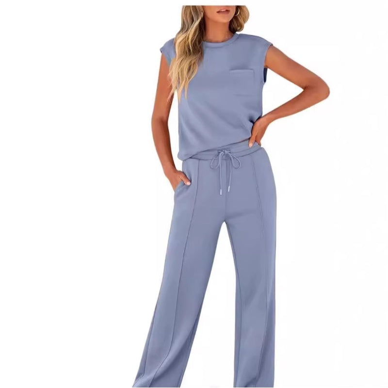 Women's Casual Sleeveless Top and Drawstring Pants 2-Piece Set