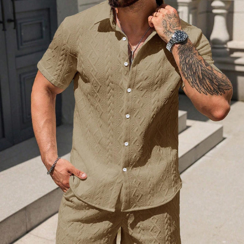Man's Casual Textured Shirt & Shorts 2-Piece Set
