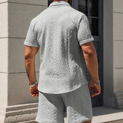 Man's Casual Textured Shirt & Shorts 2-Piece Set