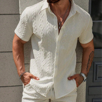 Man's Casual Textured Shirt & Shorts 2-Piece Set