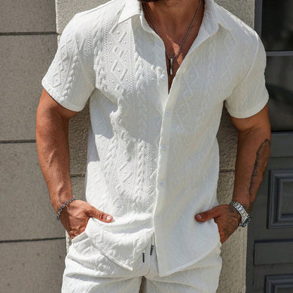 Man's Casual Textured Shirt & Shorts 2-Piece Set
