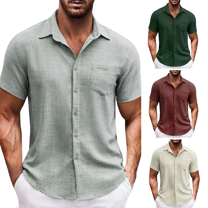 Men's Casual Solid Color Short Sleeve Shirt（50% OFF）