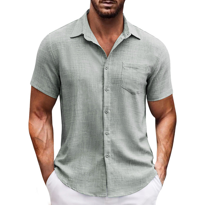 Men's Casual Solid Color Short Sleeve Shirt（50% OFF）