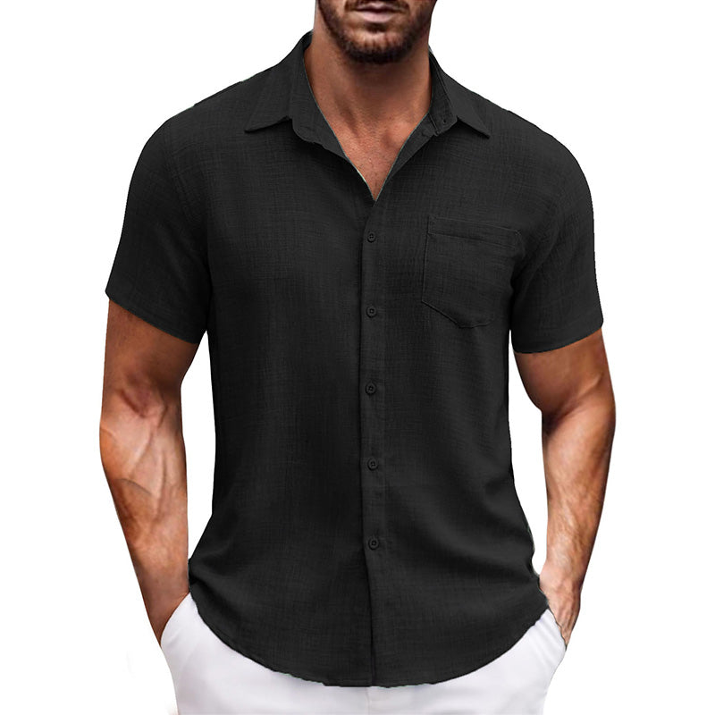 Men's Casual Solid Color Short Sleeve Shirt（50% OFF）