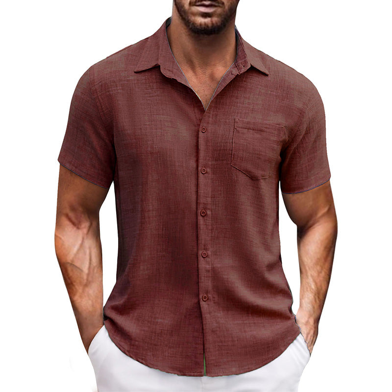 Men's Casual Solid Color Short Sleeve Shirt（50% OFF）