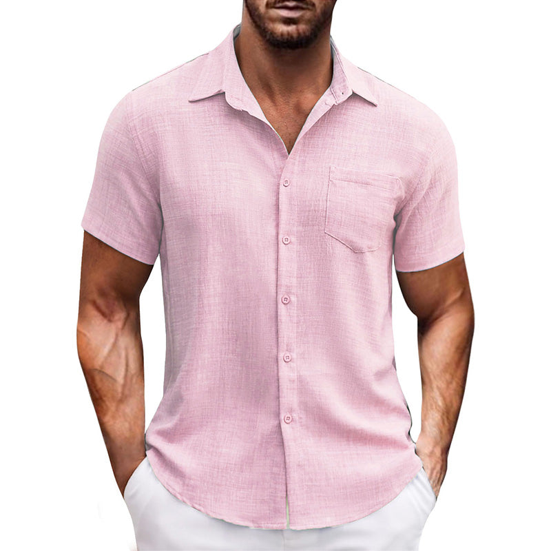 Men's Casual Solid Color Short Sleeve Shirt（50% OFF）