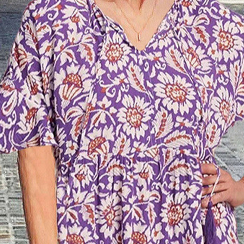 V-Neck Printed Midi Dress