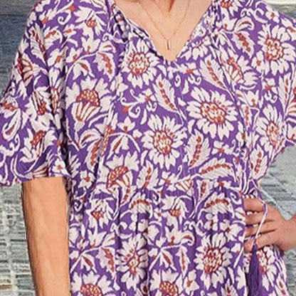 V-Neck Printed Midi Dress