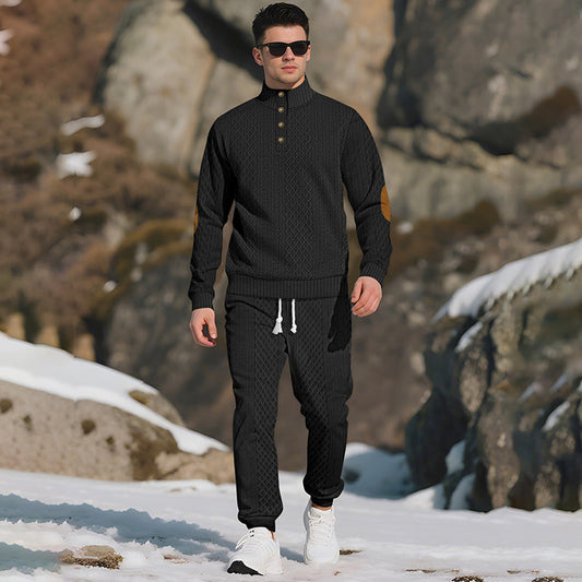 Casual Jacquard Stand Collar Top and Elastic Cuff Pants（50% OFF）