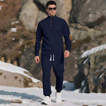Casual Jacquard Stand Collar Top and Elastic Cuff Pants（50% OFF）