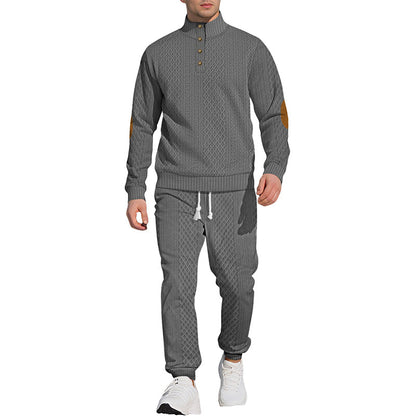 Casual Jacquard Stand Collar Top and Elastic Cuff Pants（50% OFF）