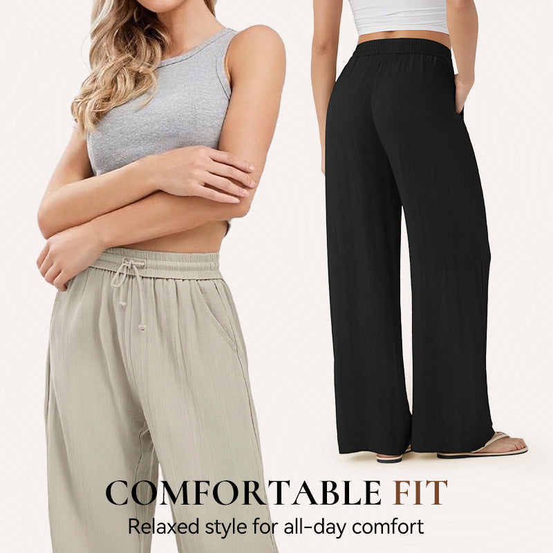 Lightweight Summer Linen Pants Solid Color Drawstring Casual Pants - Breathable & Skin-Friendly