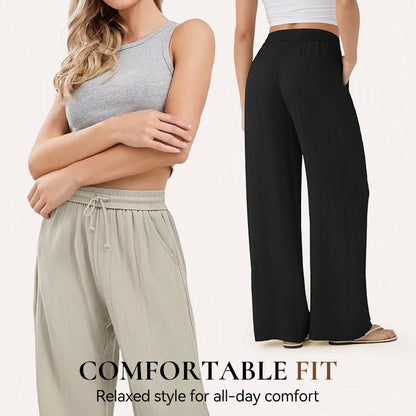 Lightweight Summer Linen Pants Solid Color Drawstring Casual Pants - Breathable & Skin-Friendly