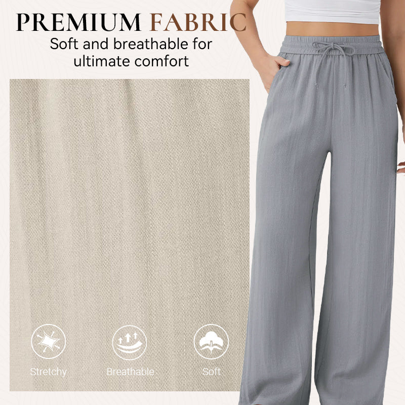 Lightweight Summer Linen Pants Solid Color Drawstring Casual Pants - Breathable & Skin-Friendly