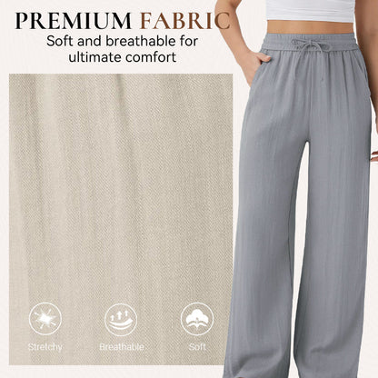 Lightweight Summer Linen Pants Solid Color Drawstring Casual Pants - Breathable & Skin-Friendly
