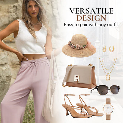 Lightweight Summer Linen Pants Solid Color Drawstring Casual Pants - Breathable & Skin-Friendly