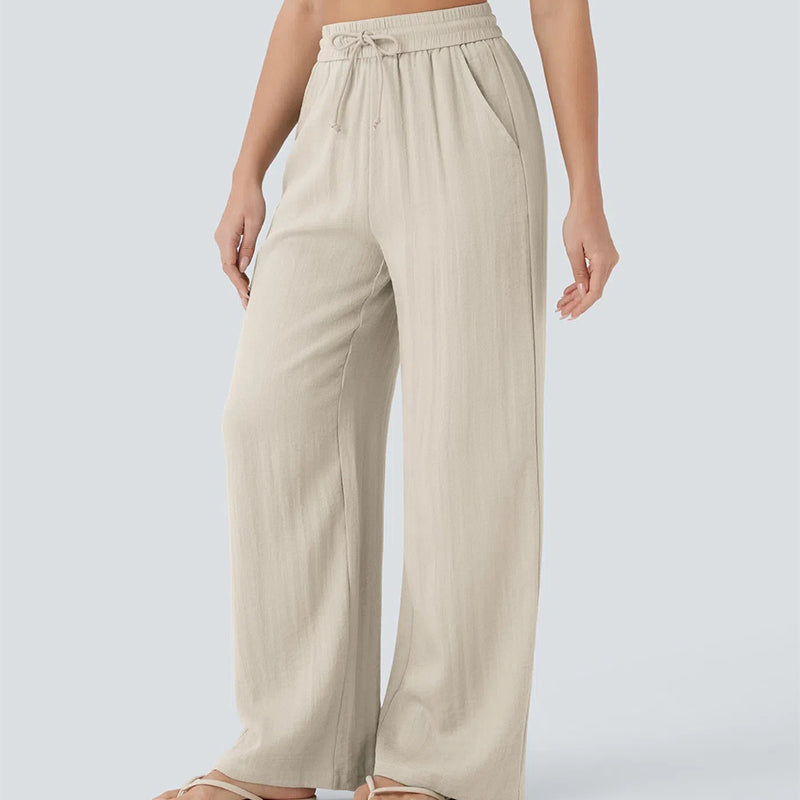Lightweight Summer Linen Pants Solid Color Drawstring Casual Pants - Breathable & Skin-Friendly