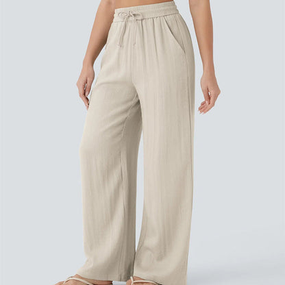 Lightweight Summer Linen Pants Solid Color Drawstring Casual Pants - Breathable & Skin-Friendly