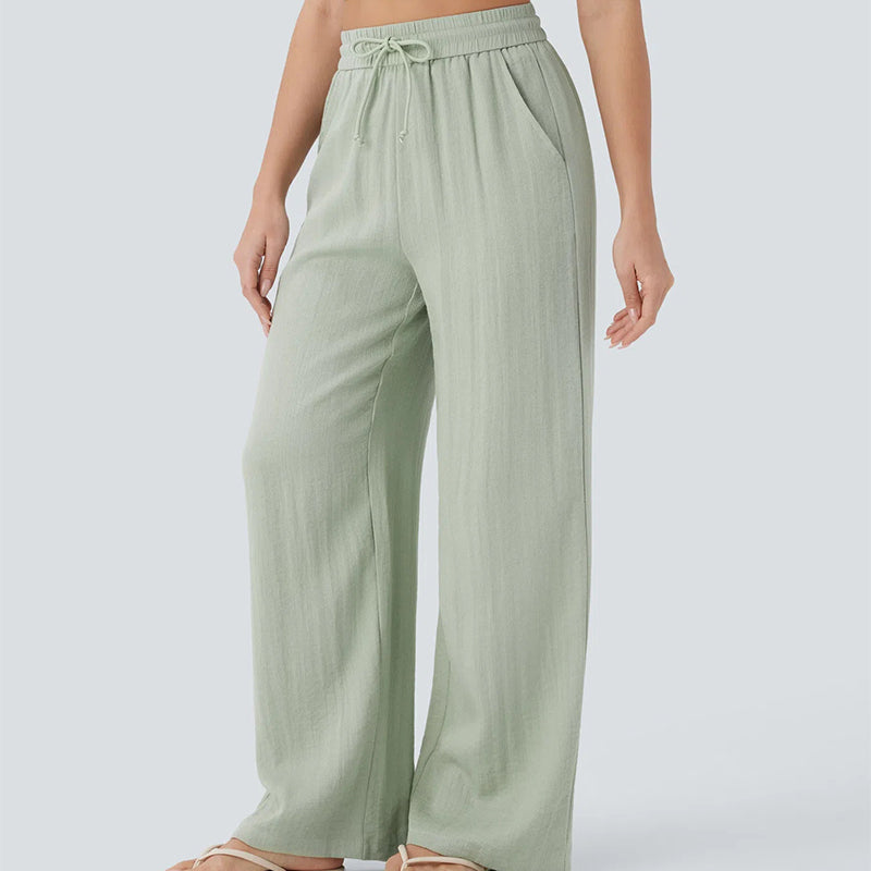 Lightweight Summer Linen Pants Solid Color Drawstring Casual Pants - Breathable & Skin-Friendly