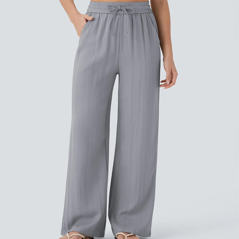 Lightweight Summer Linen Pants Solid Color Drawstring Casual Pants - Breathable & Skin-Friendly