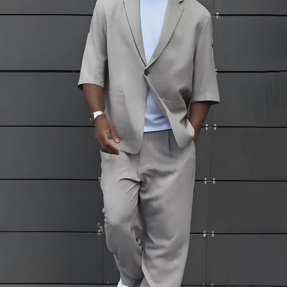 Modern Minimalist Short Sleeve Blazer & Pants Set