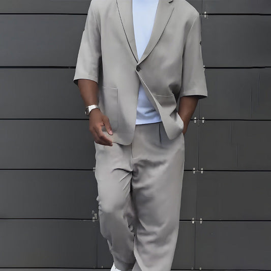 Modern Minimalist Short Sleeve Blazer & Pants Set