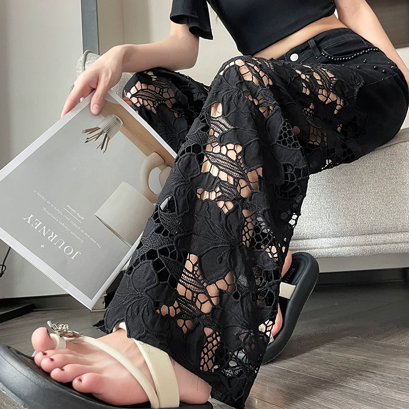 💜 LAST DAY PROMOTION - 50%OFF 💜Women’s Spliced Hot Rhinestones Printing Hollow Pants