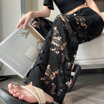 💜 LAST DAY PROMOTION - 50%OFF 💜Women’s Spliced Hot Rhinestones Printing Hollow Pants