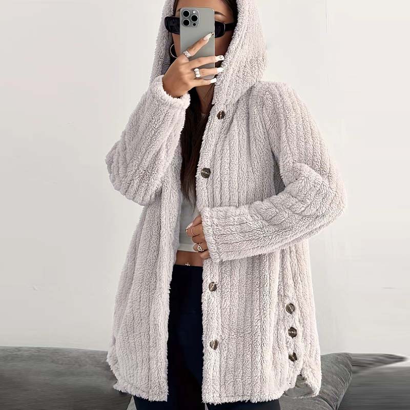 Women's Fuzzy Hooded Long-Sleeved Coat