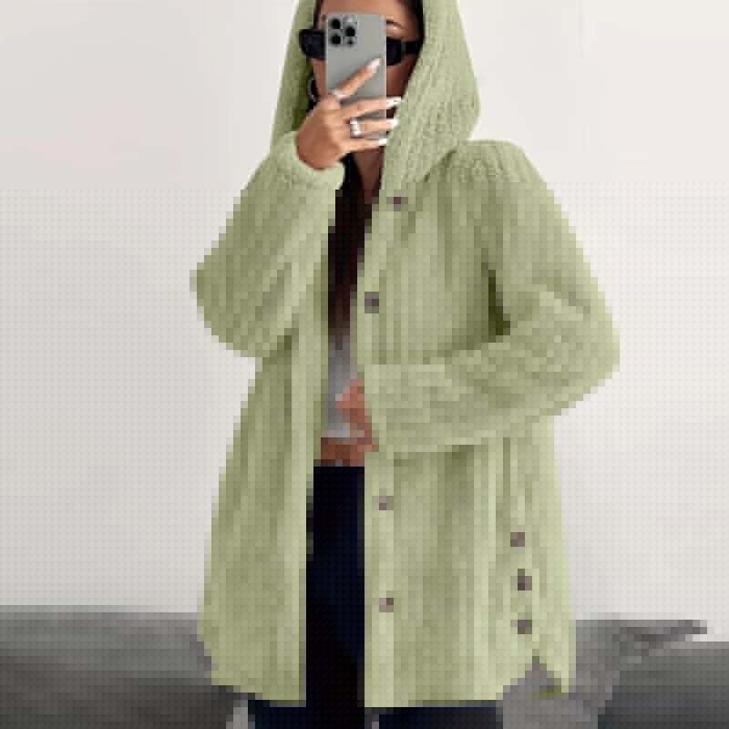 Women's Fuzzy Hooded Long-Sleeved Coat