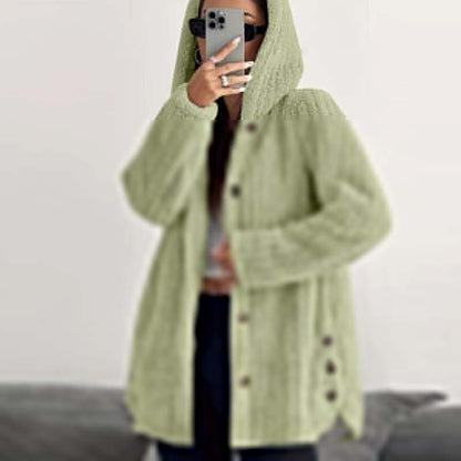 Women's Fuzzy Hooded Long-Sleeved Coat