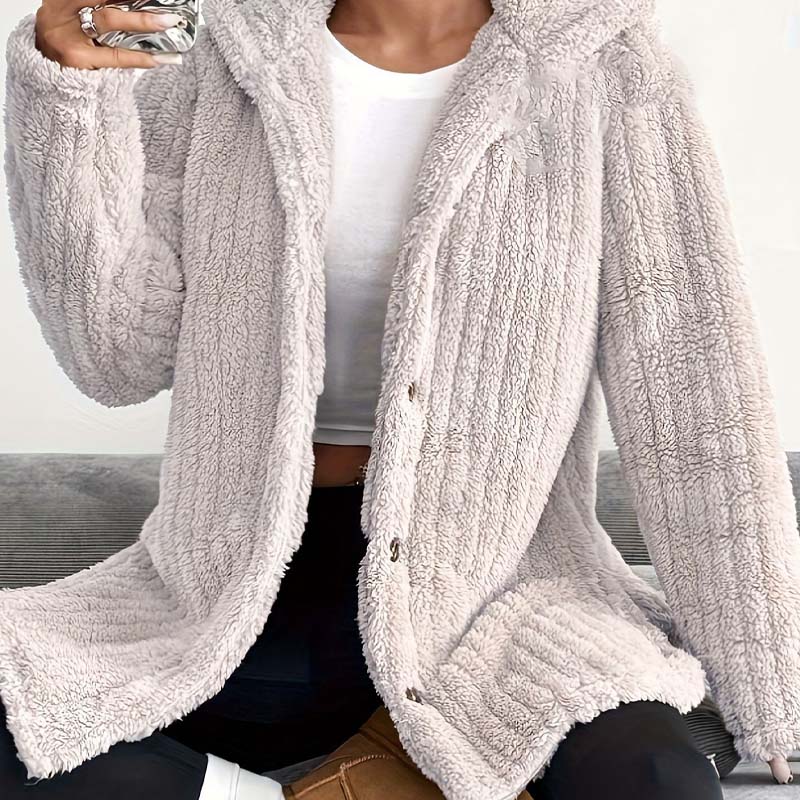 Women's Fuzzy Hooded Long-Sleeved Coat