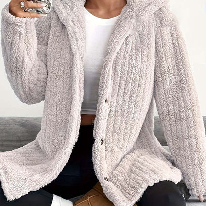 Women's Fuzzy Hooded Long-Sleeved Coat