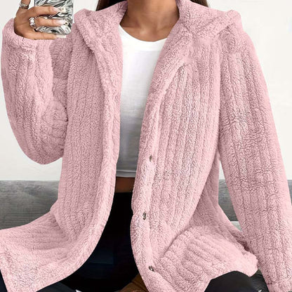 Women's Fuzzy Hooded Long-Sleeved Coat